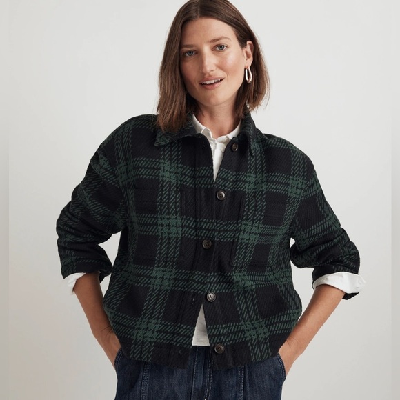 Madewell Jackets & Blazers - MADEWELL Boxy Shirt Jacket Blazer Green Navy Plaid Button Front NN959 Sz‎ M NWT